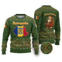 Romania Christmas Ugly Christmas Sweater with Map Tricolor Flag Golden Eagle and Santa Motif - Wonder Print Shop