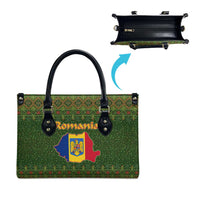 Romania Christmas Leather Bag with Map Tricolor Flag Golden Eagle and Santa Motif - Wonder Print Shop