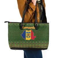 Romania Christmas Leather Tote Bag with Map Tricolor Flag Golden Eagle and Santa Motif - Wonder Print Shop