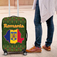 Romania Christmas Luggage Cover with Map Tricolor Flag Golden Eagle and Santa Motif - Wonder Print Shop