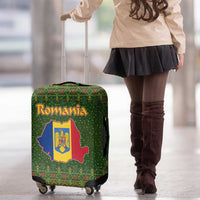 Romania Christmas Luggage Cover with Map Tricolor Flag Golden Eagle and Santa Motif - Wonder Print Shop
