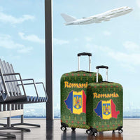 Romania Christmas Luggage Cover with Map Tricolor Flag Golden Eagle and Santa Motif - Wonder Print Shop