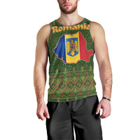 Romania Christmas Men Tank Top with Map Tricolor Flag Golden Eagle and Santa Motif - Wonder Print Shop