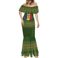 Romania Christmas Mermaid Dress with Map Tricolor Flag Golden Eagle and Santa Motif - Wonder Print Shop