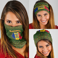 Romania Christmas Neck Gaiter with Map Tricolor Flag Golden Eagle and Santa Motif - Wonder Print Shop