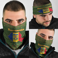 Romania Christmas Neck Gaiter with Map Tricolor Flag Golden Eagle and Santa Motif - Wonder Print Shop