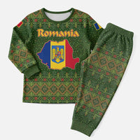Romania Christmas Pajama Set with Map Tricolor Flag Golden Eagle and Santa Motif - Wonder Print Shop