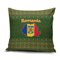 Romania Christmas Pillow Cover with Map Tricolor Flag Golden Eagle and Santa Motif - Wonder Print Shop