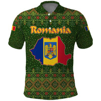 Romania Christmas Polo Shirt with Map Tricolor Flag Golden Eagle and Santa Motif - Wonder Print Shop