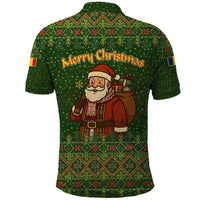 Romania Christmas Polo Shirt with Map Tricolor Flag Golden Eagle and Santa Motif - Wonder Print Shop