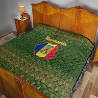 Romania Christmas Quilt with Map Tricolor Flag Golden Eagle and Santa Motif - Wonder Print Shop