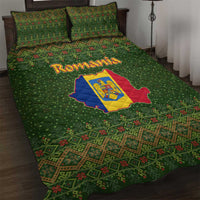 Romania Christmas Quilt Bed Set with Map Tricolor Flag Golden Eagle and Santa Motif - Wonder Print Shop