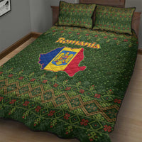 Romania Christmas Quilt Bed Set with Map Tricolor Flag Golden Eagle and Santa Motif - Wonder Print Shop