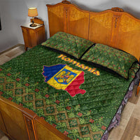 Romania Christmas Quilt Bed Set with Map Tricolor Flag Golden Eagle and Santa Motif - Wonder Print Shop