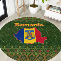 Romania Christmas Round Carpet with Map Tricolor Flag Golden Eagle and Santa Motif - Wonder Print Shop