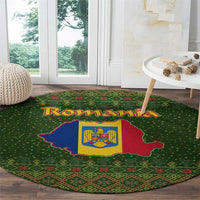 Romania Christmas Round Carpet with Map Tricolor Flag Golden Eagle and Santa Motif - Wonder Print Shop