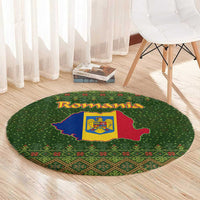 Romania Christmas Round Carpet with Map Tricolor Flag Golden Eagle and Santa Motif - Wonder Print Shop