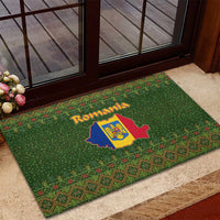 Romania Christmas Rubber Doormat with Map Tricolor Flag Golden Eagle and Santa Motif - Wonder Print Shop