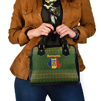Romania Christmas Shoulder Handbag with Map Tricolor Flag Golden Eagle and Santa Motif - Wonder Print Shop
