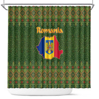 Romania Christmas Shower Curtain with Map Tricolor Flag Golden Eagle and Santa Motif - Wonder Print Shop