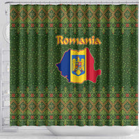Romania Christmas Shower Curtain with Map Tricolor Flag Golden Eagle and Santa Motif - Wonder Print Shop