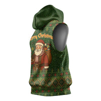 Romania Christmas Sleeveless Hoodie with Map Tricolor Flag Golden Eagle and Santa Motif - Wonder Print Shop