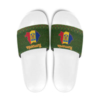 Romania Christmas Slide Sandals with Map Tricolor Flag Golden Eagle and Santa Motif - Wonder Print Shop