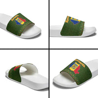Romania Christmas Slide Sandals with Map Tricolor Flag Golden Eagle and Santa Motif - Wonder Print Shop