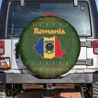 Romania Christmas Spare Tire Cover with Map Tricolor Flag Golden Eagle and Santa Motif - Wonder Print Shop