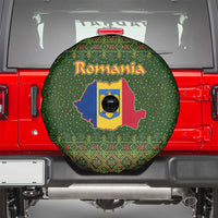 Romania Christmas Spare Tire Cover with Map Tricolor Flag Golden Eagle and Santa Motif - Wonder Print Shop