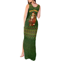 Romania Christmas Tank Maxi Dress with Map Tricolor Flag Golden Eagle and Santa Motif - Wonder Print Shop