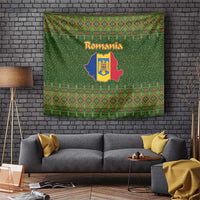 Romania Christmas Tapestry with Map Tricolor Flag Golden Eagle and Santa Motif - Wonder Print Shop