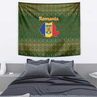 Romania Christmas Tapestry with Map Tricolor Flag Golden Eagle and Santa Motif - Wonder Print Shop