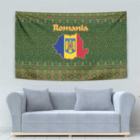 Romania Christmas Tapestry with Map Tricolor Flag Golden Eagle and Santa Motif - Wonder Print Shop
