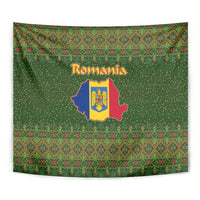 Romania Christmas Tapestry with Map Tricolor Flag Golden Eagle and Santa Motif - Wonder Print Shop