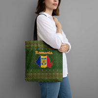 Romania Christmas Tote Bag with Map Tricolor Flag Golden Eagle and Santa Motif - Wonder Print Shop