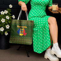 Romania Christmas Tote Bag with Map Tricolor Flag Golden Eagle and Santa Motif - Wonder Print Shop