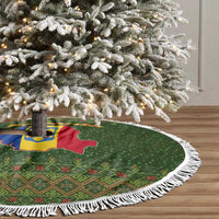 Romania Christmas Tree Skirt with Map Tricolor Flag Golden Eagle and Santa Motif - Wonder Print Shop