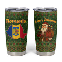 Romania Christmas Tumbler Cup with Map Tricolor Flag Golden Eagle and Santa Motif - Wonder Print Shop