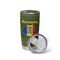 Romania Christmas Tumbler Cup with Map Tricolor Flag Golden Eagle and Santa Motif - Wonder Print Shop
