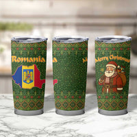 Romania Christmas Tumbler Cup with Map Tricolor Flag Golden Eagle and Santa Motif - Wonder Print Shop