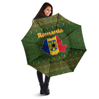Romania Christmas Umbrella with Map Tricolor Flag Golden Eagle and Santa Motif - Wonder Print Shop