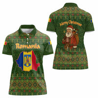 Romania Christmas Women Polo Shirt with Map Tricolor Flag Golden Eagle and Santa Motif - Wonder Print Shop