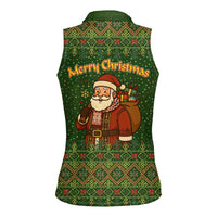 Romania Christmas Women Sleeveless Polo Shirt with Map Tricolor Flag Golden Eagle and Santa Motif - Wonder Print Shop
