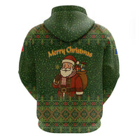 Romania Christmas Zip Hoodie with Map Tricolor Flag Golden Eagle and Santa Motif - Wonder Print Shop