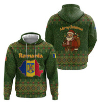 Romania Christmas Zip Hoodie with Map Tricolor Flag Golden Eagle and Santa Motif - Wonder Print Shop