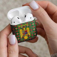 Romania Christmas AirPods Case with Green and Red Pattern Golden Eagle and Santa Motif - Wonder Print Shop