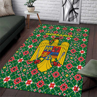 Romania Christmas Area Rug with Green and Red Pattern Golden Eagle and Santa Motif - Wonder Print Shop