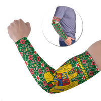 Romania Christmas Arm Sleeves with Green and Red Pattern Golden Eagle and Santa Motif - Wonder Print Shop