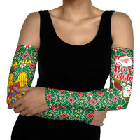 Romania Christmas Arm Sleeves with Green and Red Pattern Golden Eagle and Santa Motif - Wonder Print Shop